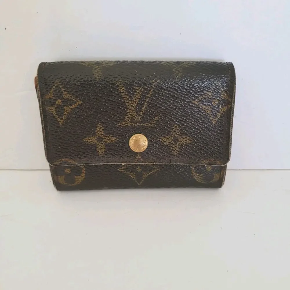 Louis Vuitton LV Micro Brown Folding Monogram Leather Card Wallet Small Authenti